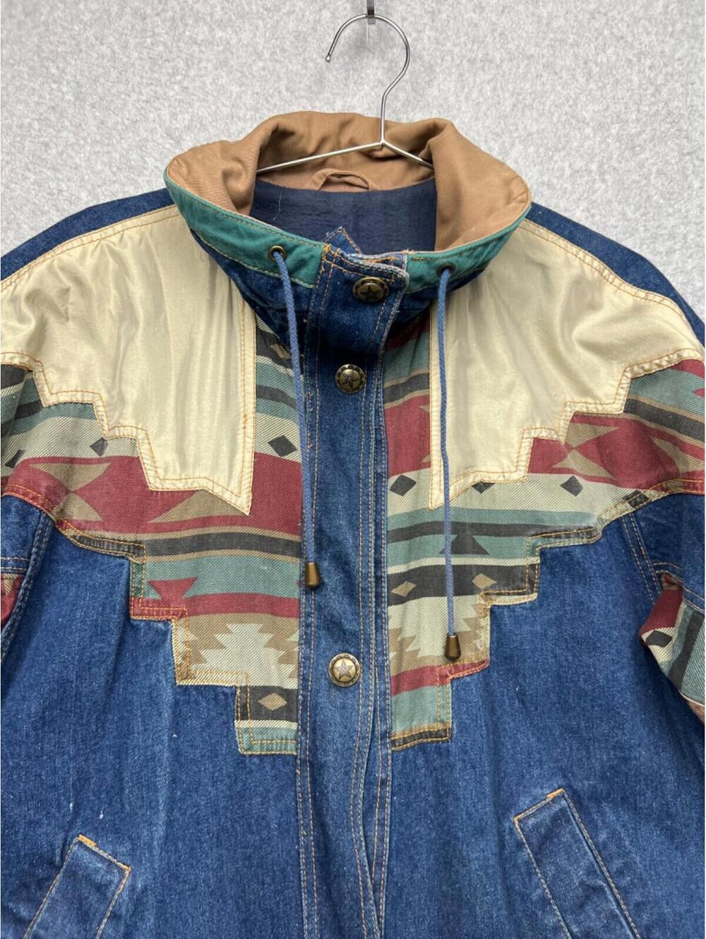 Vintage 80s 90s MidWest Aztec Womens L Denim Oversized Jacket Coat Western Boho - Picture 10 of 13
